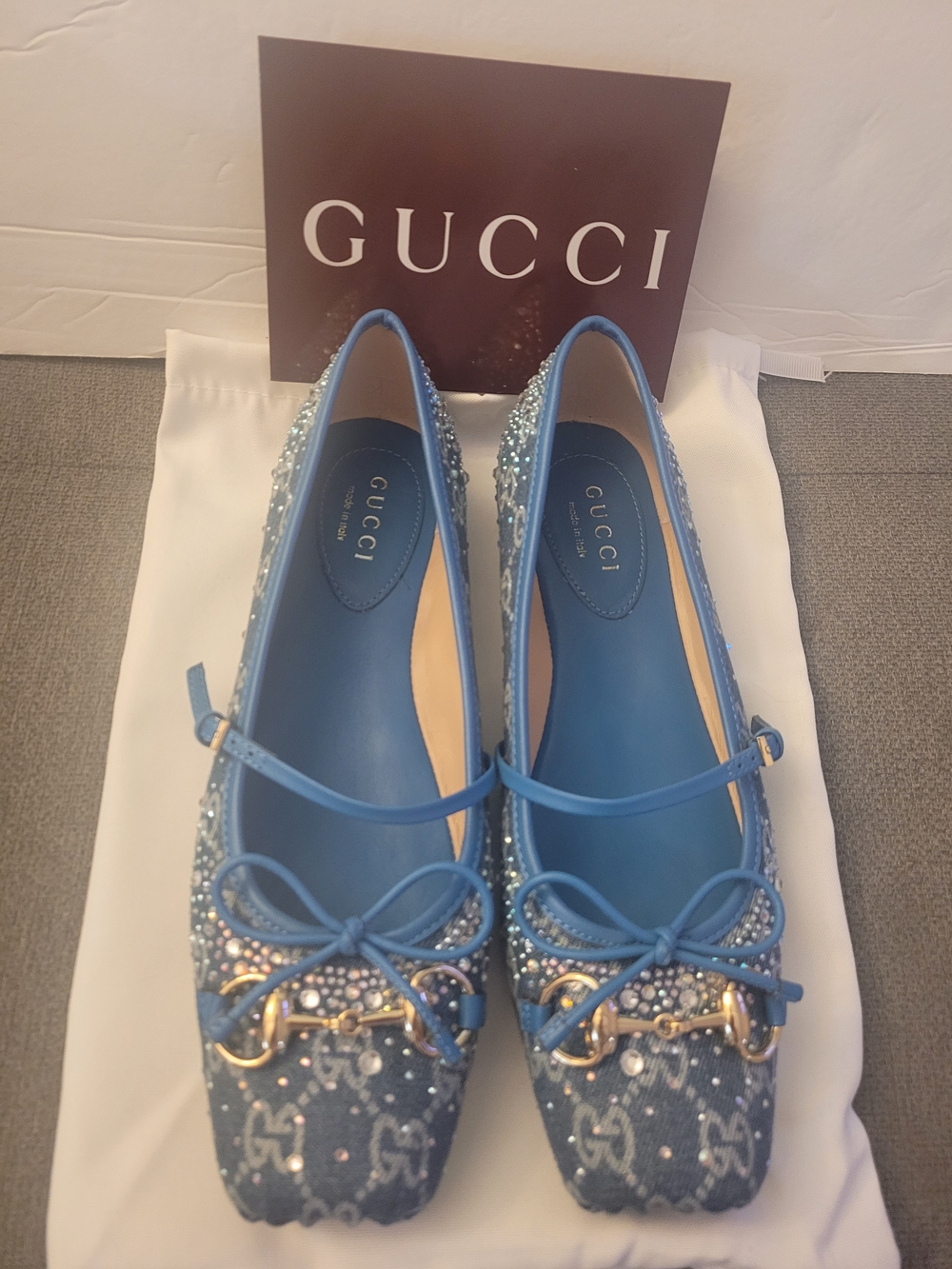New Blue Crystal Mary Jane Ballet Flats – Designer Style